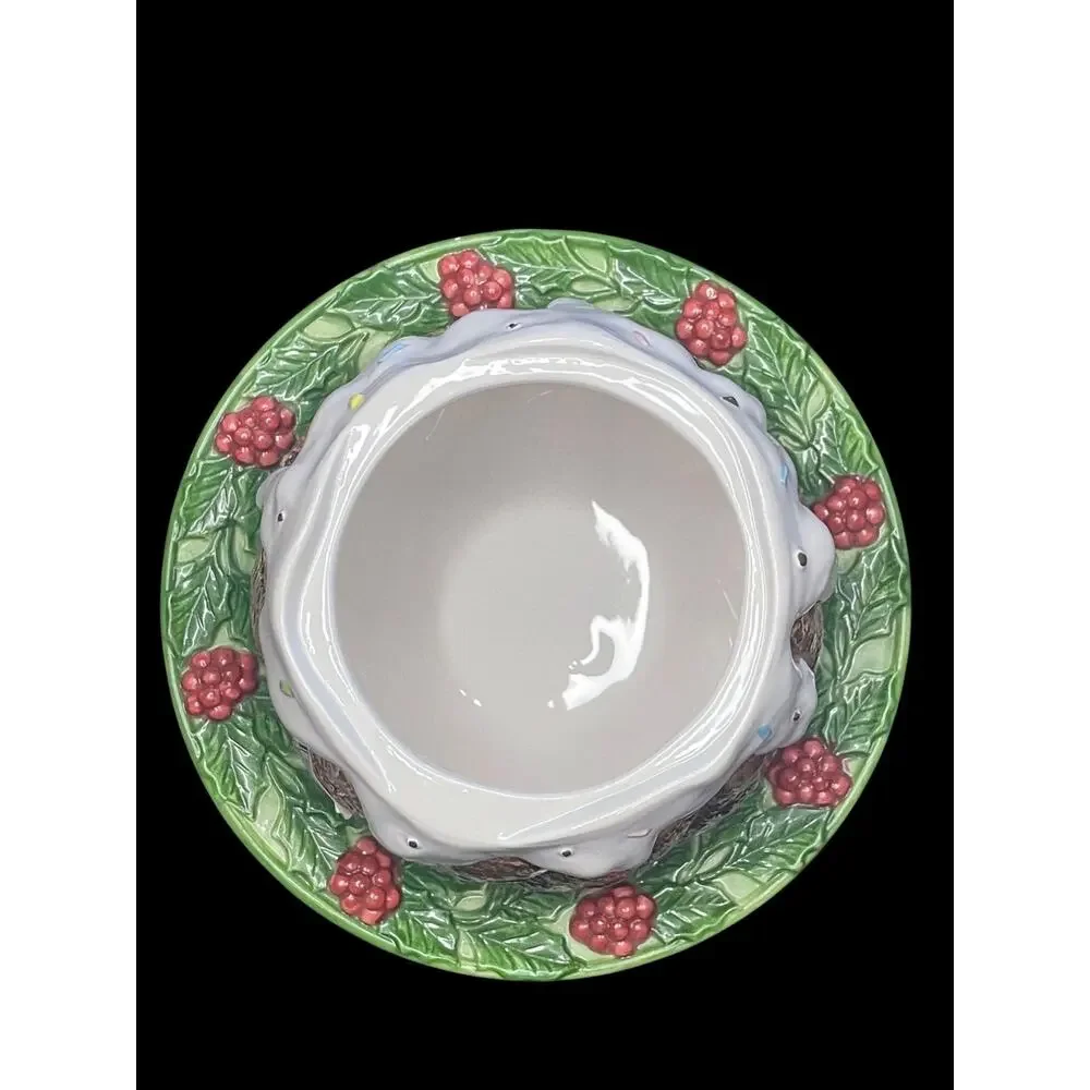 1993 Fitz & Floyd Hand Painted Plum Pudding Holly Leaves Christmas Cookie Jar